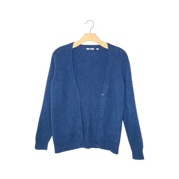 Uniqlo Blue 100% Wool V-neck Button Down Long Sleeve Knit Cardigan - Picture 1 of 9